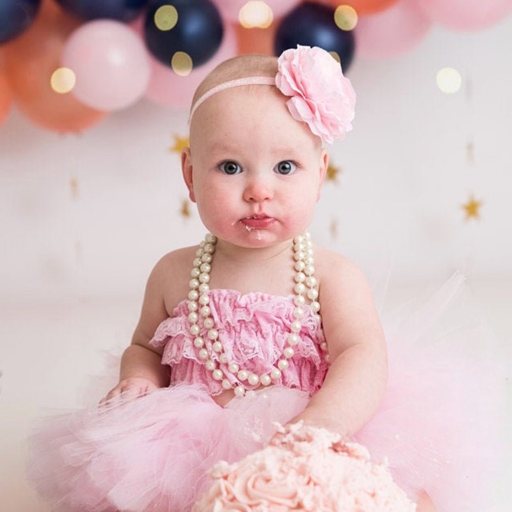 Pink Baby Tutu and Lace Top with Flower Headband